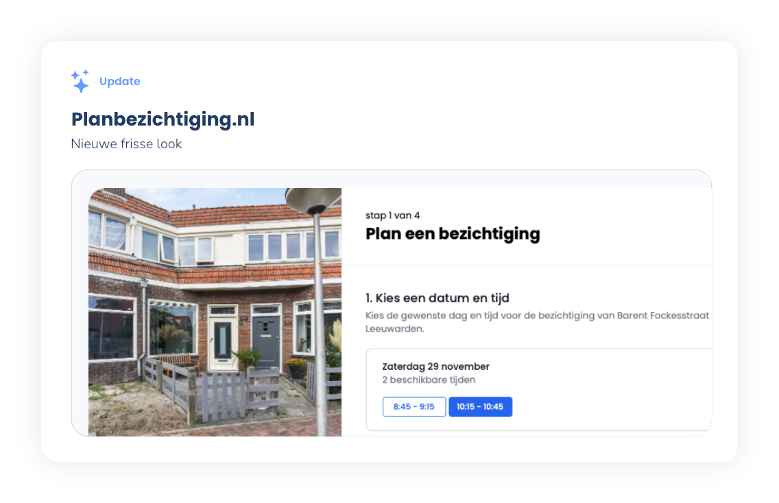 Planbezichtiging.nl vernieuwd, de omgeving om bezichtigingen in te plannen voor de klanten van makelaars van nexxtmove